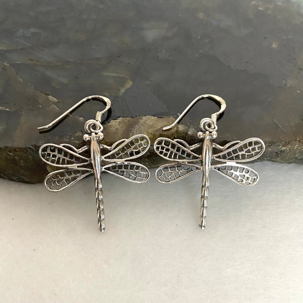 Sterling Silver 925 Dragonfly Insect Dangle Drop Earrings Dragonfly Jewelry - Picture 6 of 15